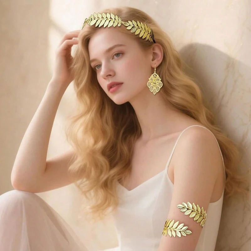 Jardme Retro Golden leaves Jewelry Set for Women Greek Goddess Adjustable Headwear Bracelet Set Baroque Style Jewelry 260318BJ - view 4