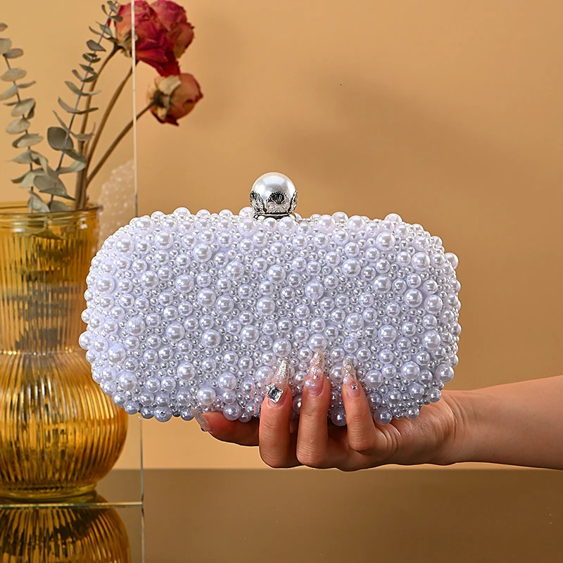 handmade wedding evening bag chain shoulder Full Beaded clutch Ladies Artificial Pearls Handbag for Wedding Party 260317