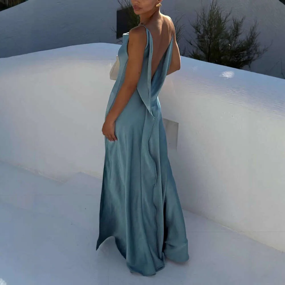 Designer Dresses for Women Satin Long Floor Length Dresses with Slit Backless Dresses Women 2026 Semi-Formal Dresses