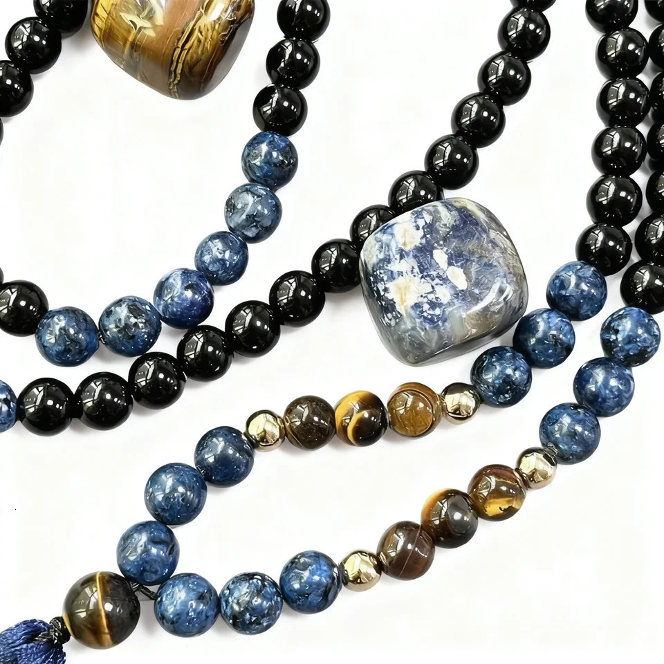 8mm Tiger Eye Stone Black Onyx 108 Mala Beads Necklace Meditation Prayer Rosary for Men and Women 260402