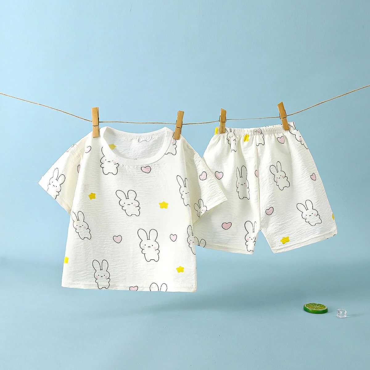 Childrens Clothing Summer Short Sleeve Home Sleepwear Children Sets Kids Clothes Boy Girls T-shirt Shorts Suit H260403