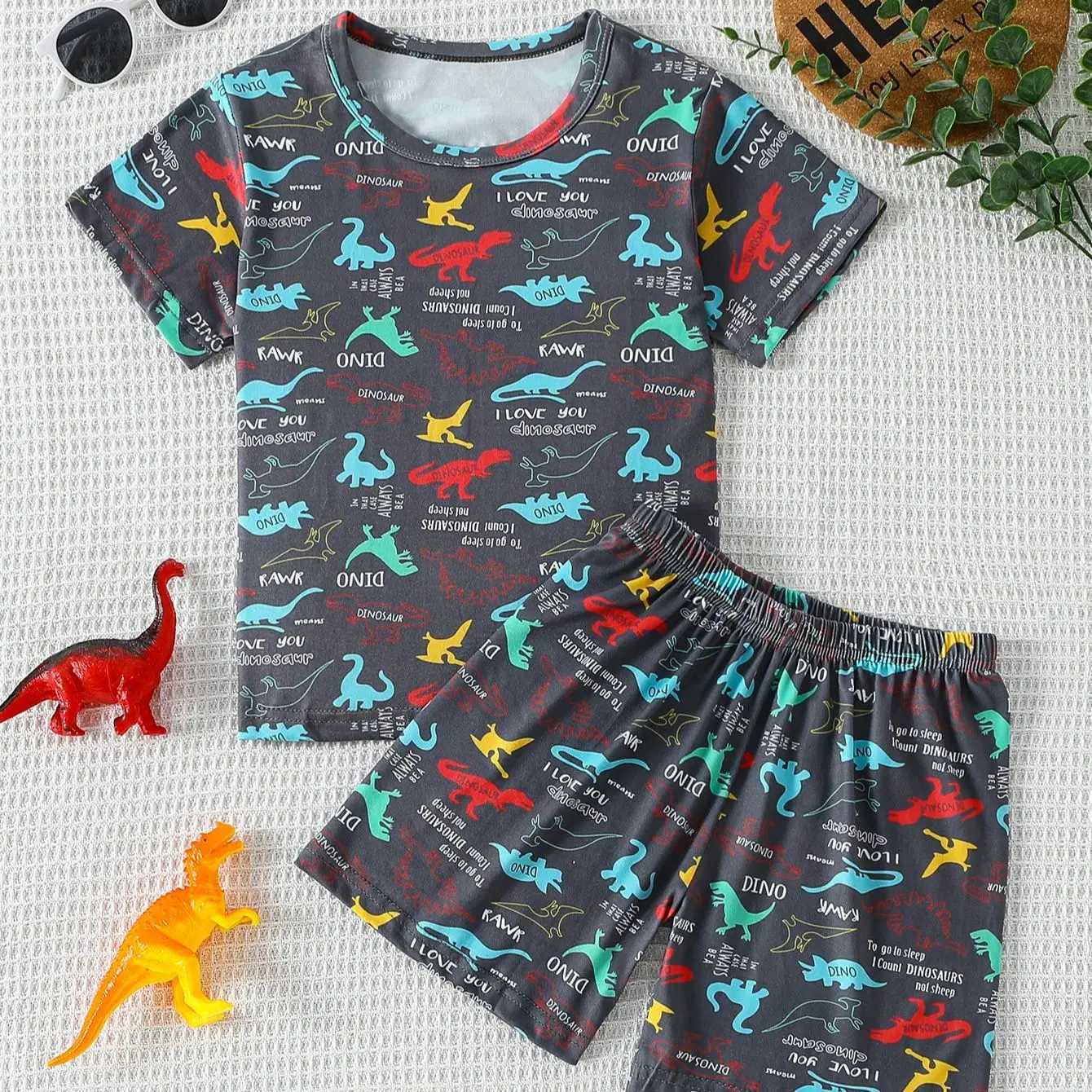 2-Pcs Childrens Casual Cute Home Service Suit Boy Casual Joker Bear Print Short Sleeve Girl Comfortable Joker Sweet Shorts Suit H260403
