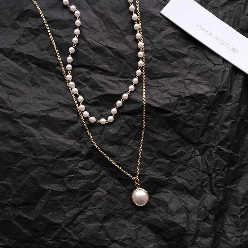 Double-layers Imitation Pearl Necklaces for Women Round Pearl Pendants Necklace Korean Fashion Charm Neck Accessories Collares H260403