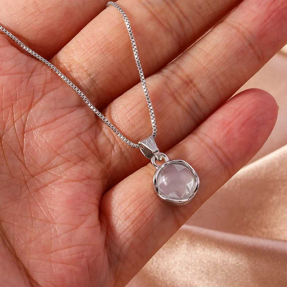 Aihua Fashion Minimalist Round Opal Pendant Necklace for Women Geometric Collarbone Aesthetic Chain Summer Jewelry Accessories H260403