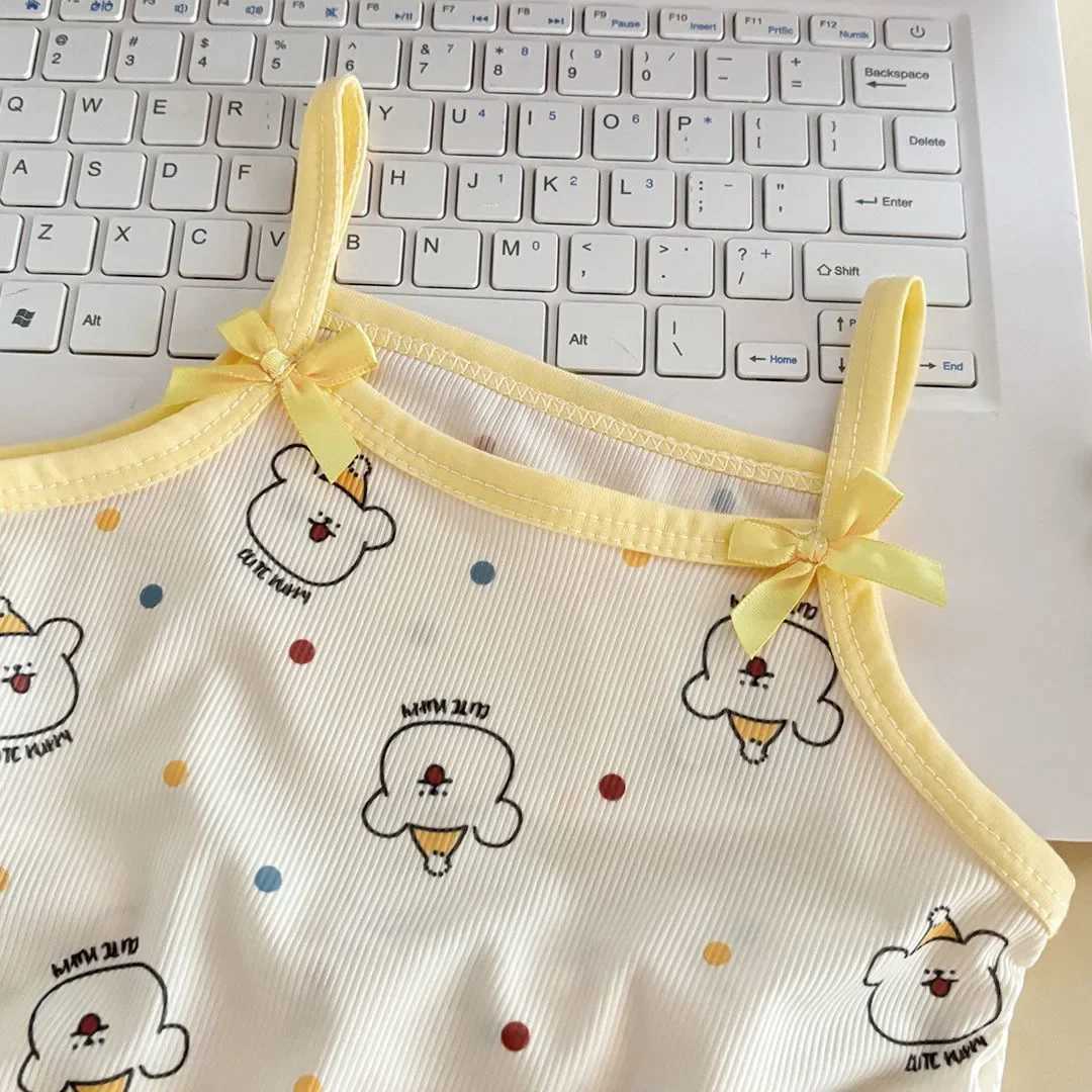 1-7Y Kids Girls Cute Cartoon Pajamas Summer Girls Printed CamisoleShorts Homewear Sets Pattern Soft Sleeveless Children Clothes H260403