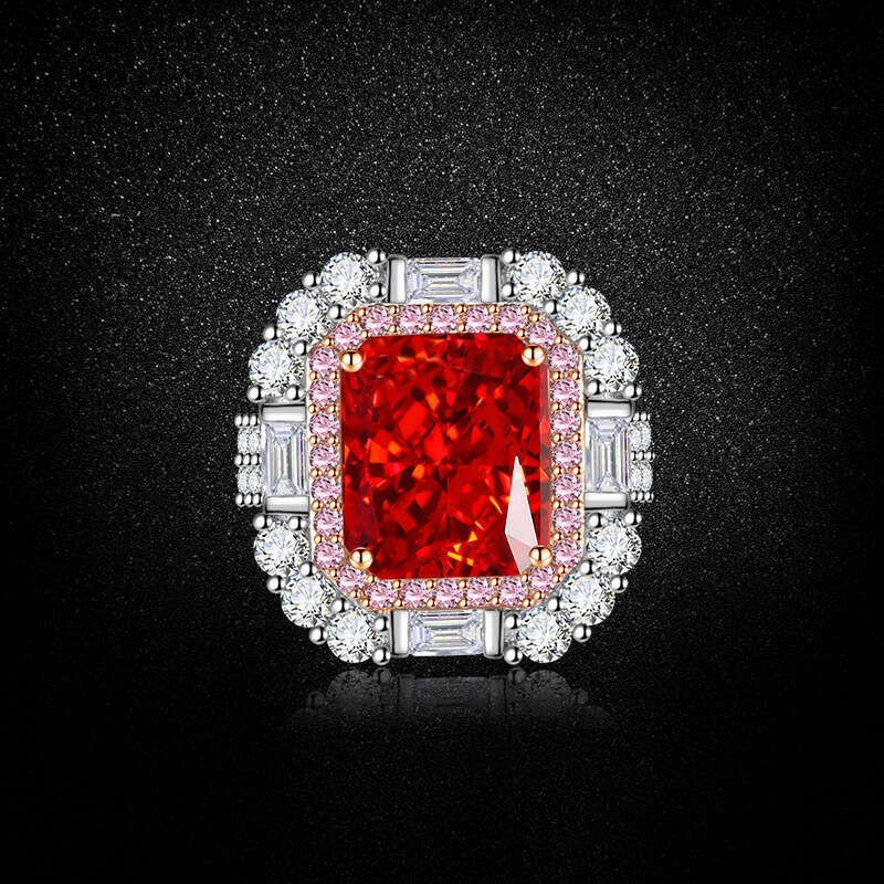 Tiktok Xiaohongshu New Ice Flower Cut High Carbon Square Diamond Ring Electroplated Gold Jewelry One Piece Dropshipping