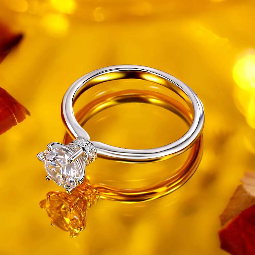 Hidden Halo 6-Prong 1Ct Moissanite Ring in S925 Silver 18K Gold Plated Bouquet Design Womens Jewelry