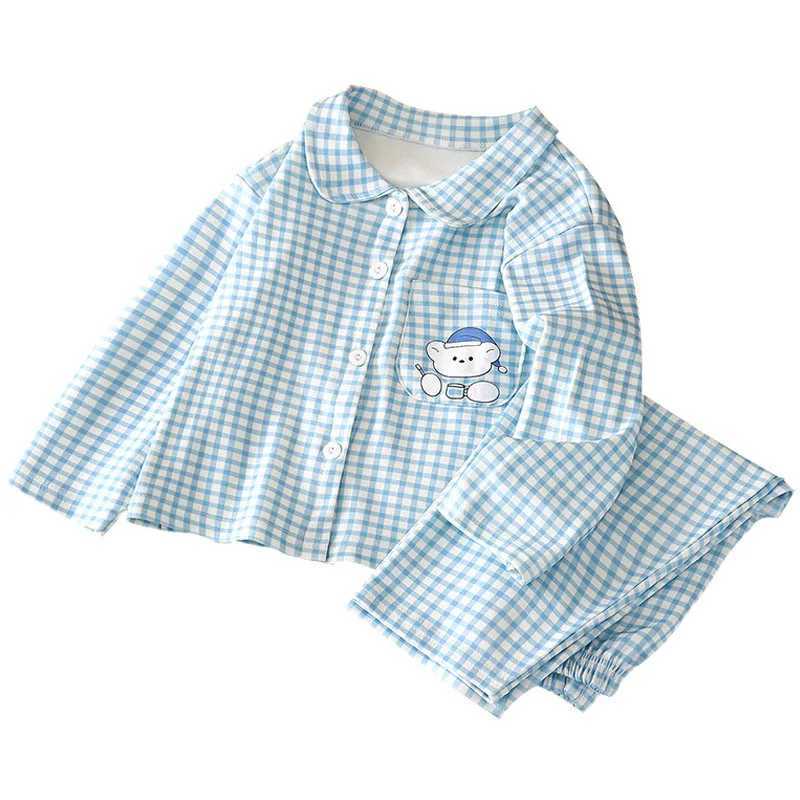 New Arrival Spring Soft Kids Girls plaid Homewear Set 1-7Y Cartoon Bear Baby Girls Sleepwear Pants Children Pajamas Suit H260403