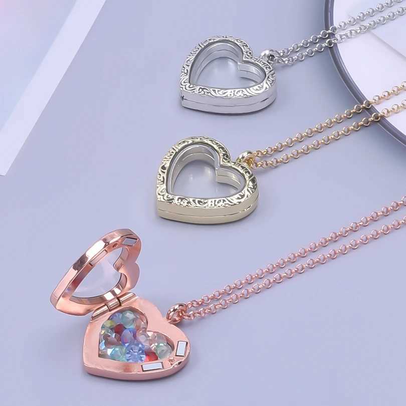 1Pc Trendy Sweet Love Glass Reliquary Photo Locket Pendant Necklaces Goth Heart Cremation Ashes Urn Relicario Collares Jewelry H260403