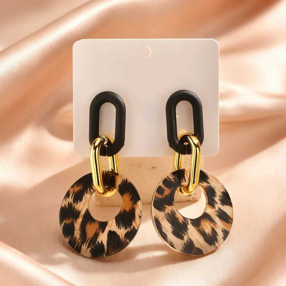 Vintage Black Leopard Print Circle Drop Earrings for Women Exaggerated Personality Design Large Earrings Fashion Jewelry Gift H260403