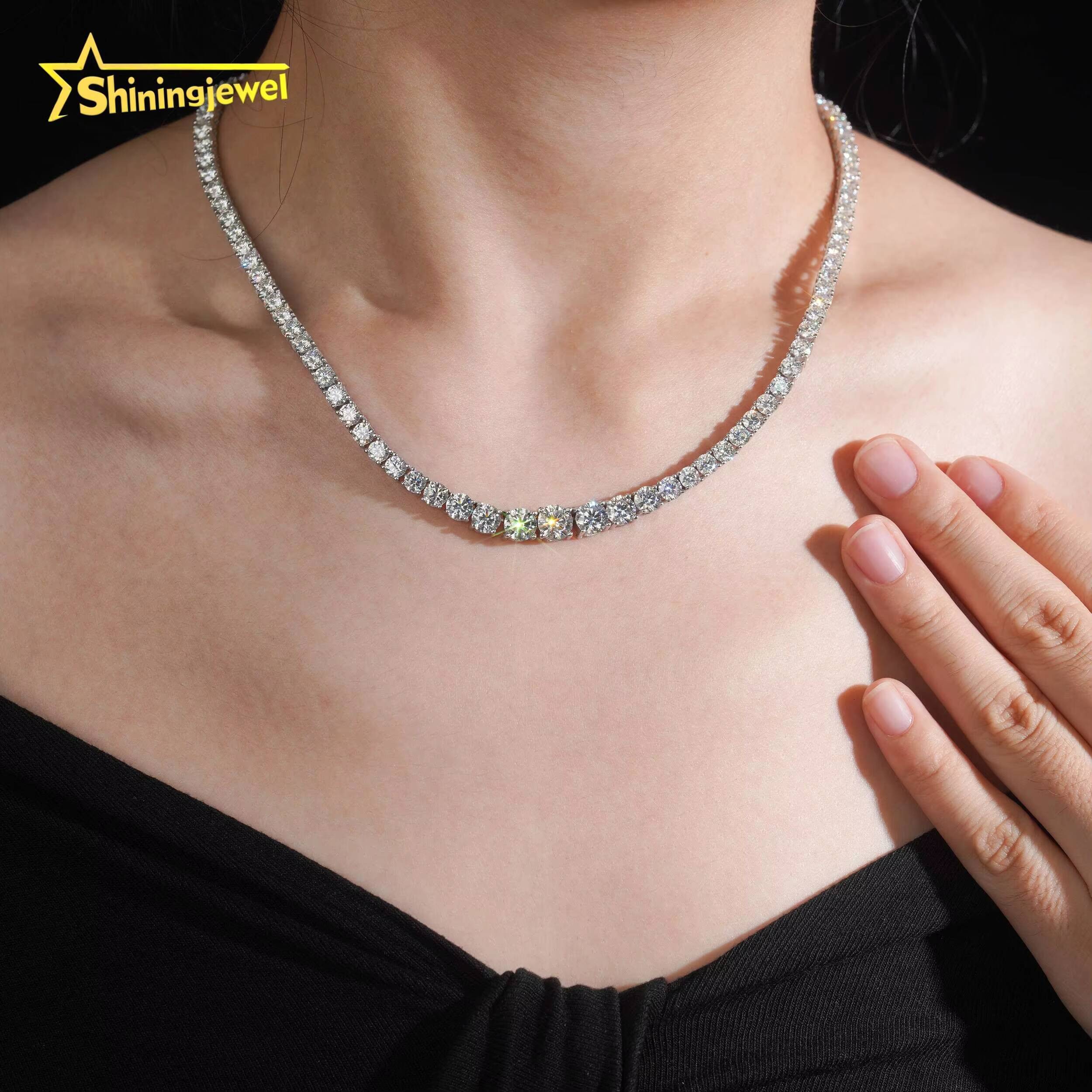 Ladies Elegant 925 Silver Moissanite Tennis Necklace Fine Jewelry Iced Out 4mm GRA Certificated Moissanite Tennis Chain