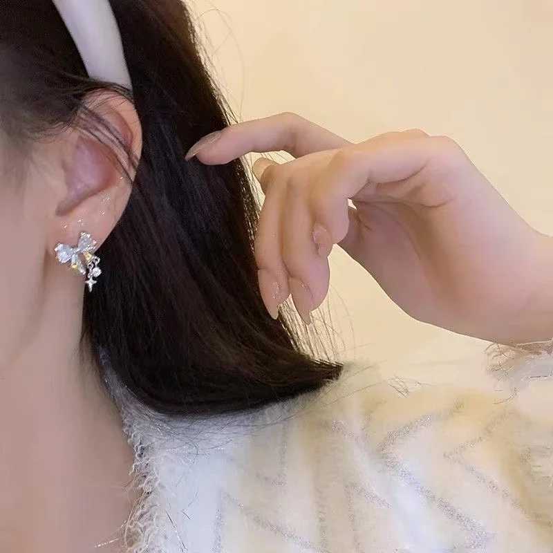 Y2K Bowknot Zircon Stud Earrings for Women Fashion Korean Silver Color Pink Crystal Personality Earring Girl Party Jewelry Gifts H260403