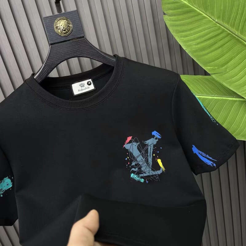 New Summer Short T-Shirt Men's Stylish Casual Slim Fit High-End Light Luxury Trendy Base Shirt Half Sleeve