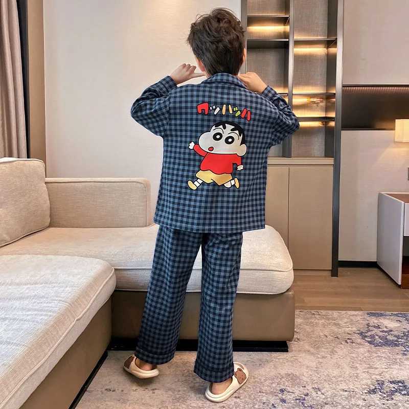 Spring Autumn 2Pcs Crayon Shin-Chan Children Pajamas Anime Kawaii Boys Fashion Cotton Tops Pants Cartoon Parent-Child Homewear H260403
