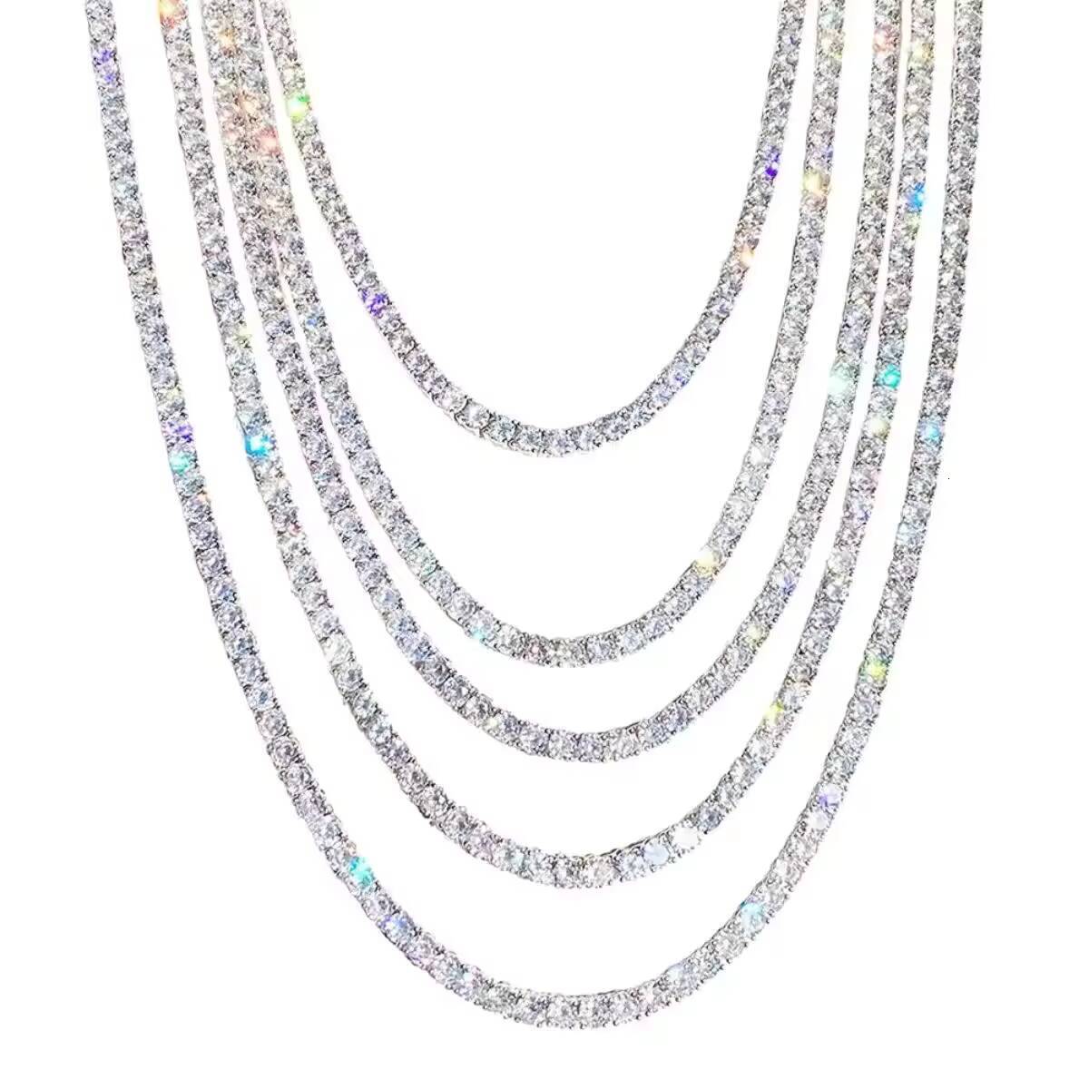 925 Sterling Silver Mens Cuban Link Tennis Chain Necklace Bracelet Iced Out VVS Moissanite Diamond Tennis Chain Necklace