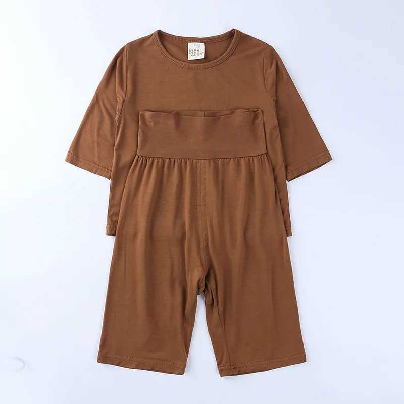 2Pcs/Set High Waist Modal Baby Children Pajamas Set Cute Solid Short Sleeve Home Sleepwear Set for 0-7 Years Old H260403