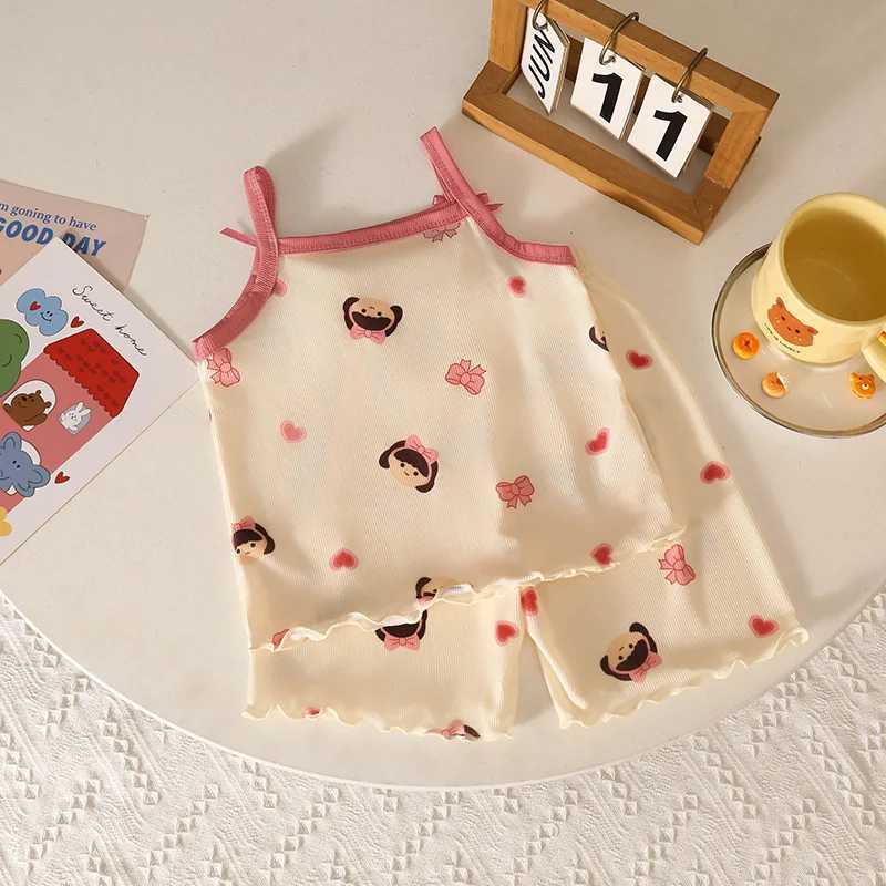 Girls Summer Clothes Sets New Baby Sleeveless Tops Shorts 2 Pieces Suit Girls Square Collar Clothing Set Kids Cotton Clothes H260403