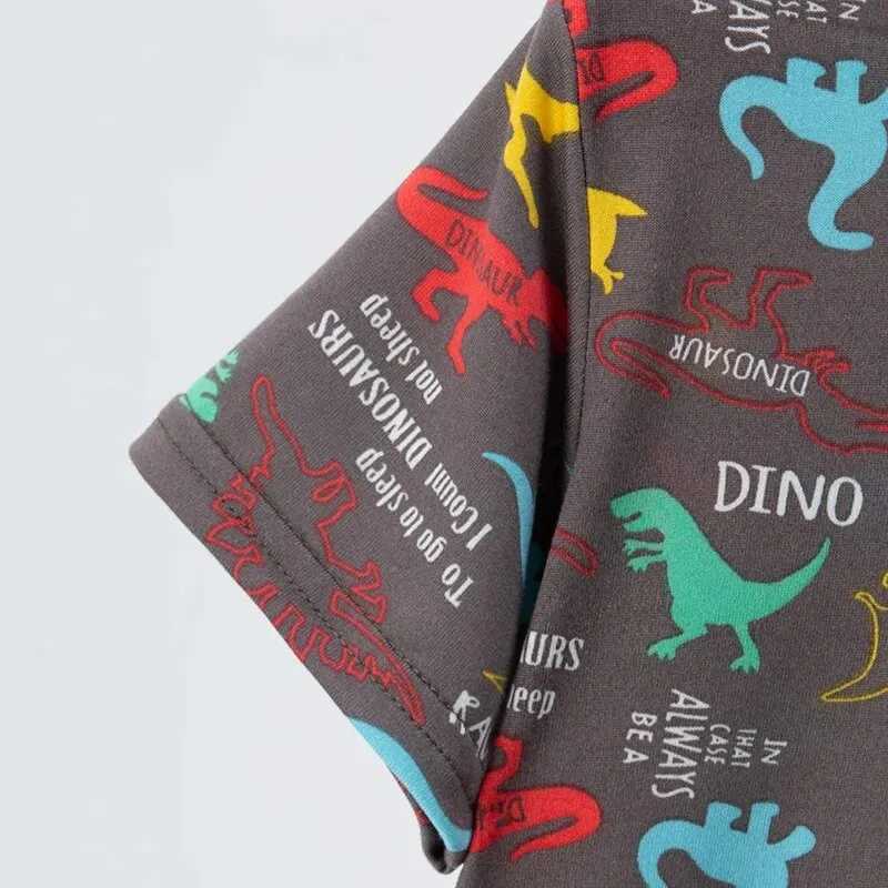 2 Pcs Summer Childrens Fun Printed Shorts Short Sleeve Suit Boy Colorful Dinosaur Top Girl Sweet And Lovely Elastic Waist Short H260403