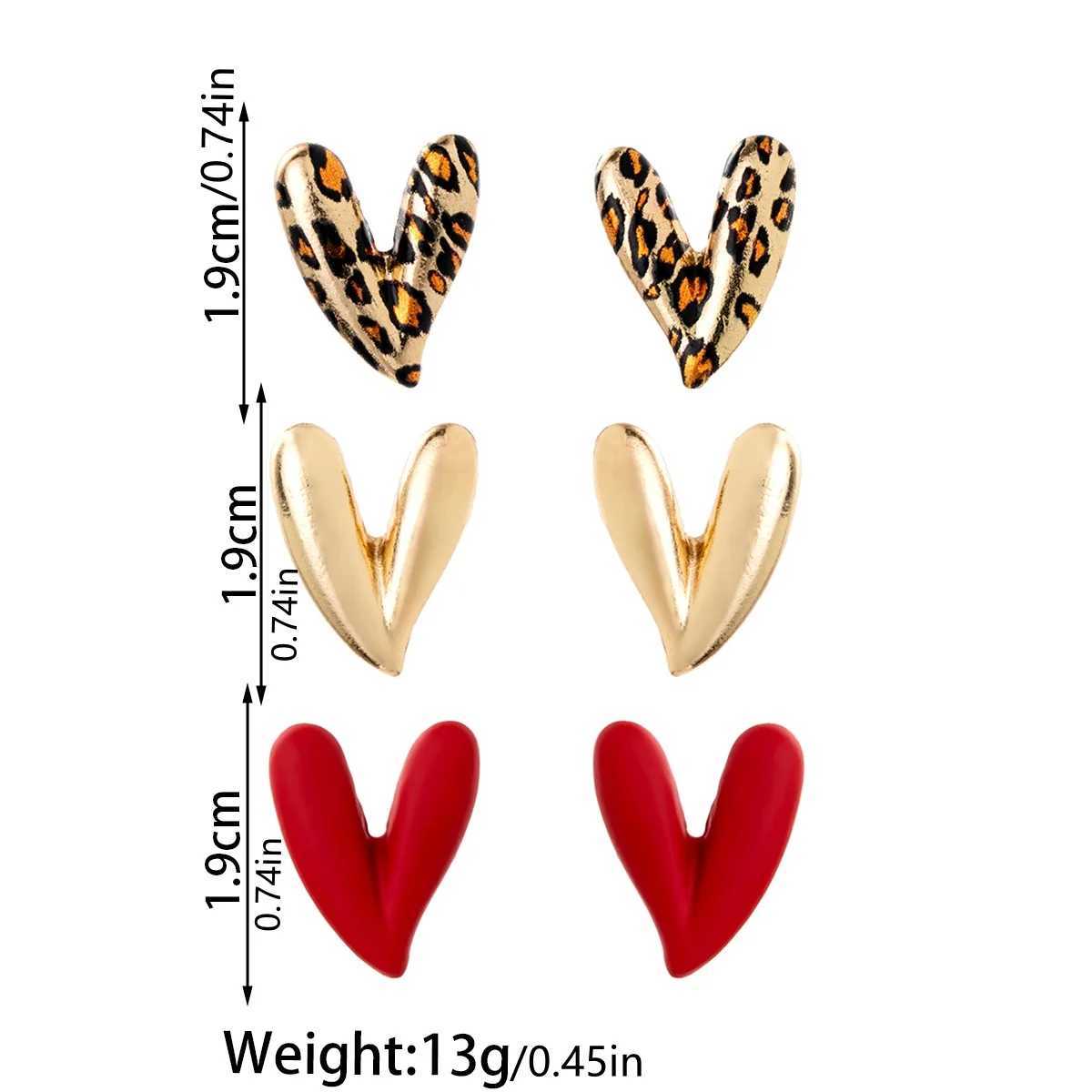 3 pairs of personalized and versatile leopard print heart-shaped womens earrings set red spray painted earrings H260403