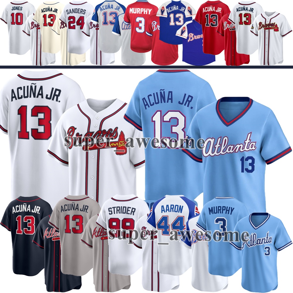 Ronald Acuna Jr Braves Baseball Jersey Matt Olson Ozzie Albies Austin Riley Chris Sale Spencer Strider Michael Harris II Drake Baldwin Dale Murphy Chipper Jones