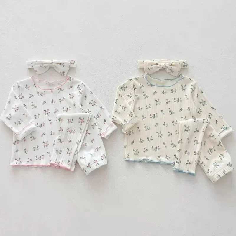 Soft Breathable Kids Newborn Baby Pajamas Set 0-3Y Infant Pink Floral Cotton Home Wear Suit Toddler Girls Sweet Loungewear H260403