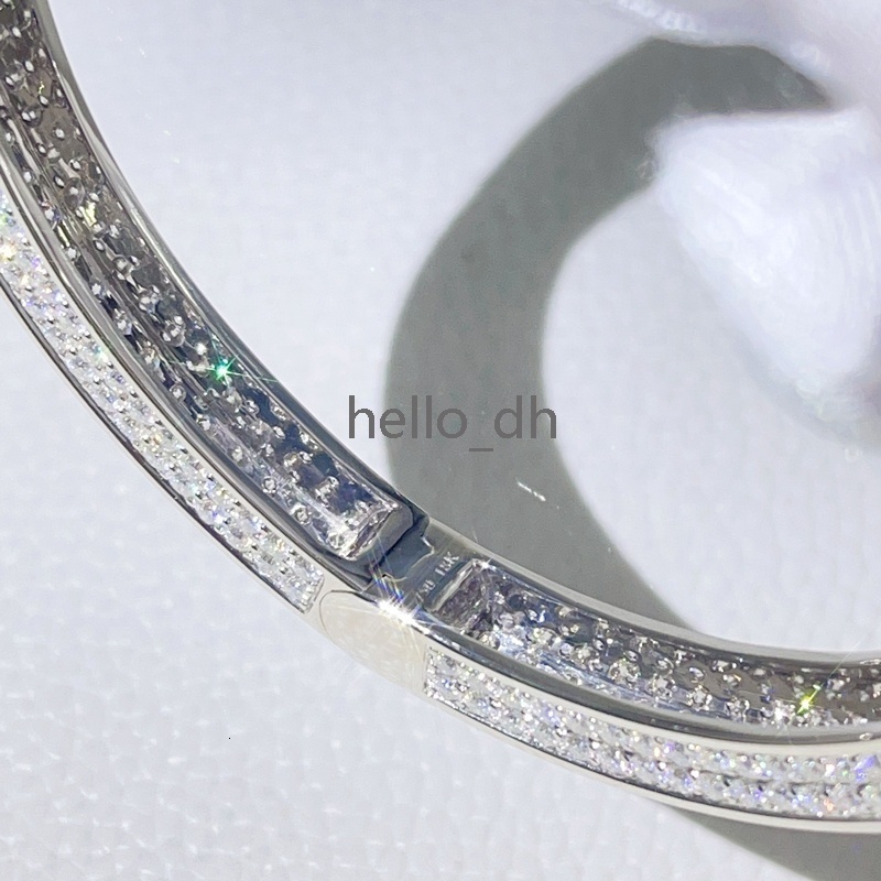 Shining Jewelry 10K Solid White Gold Iced Out Moissanite Diamond Handcuff Bracelet