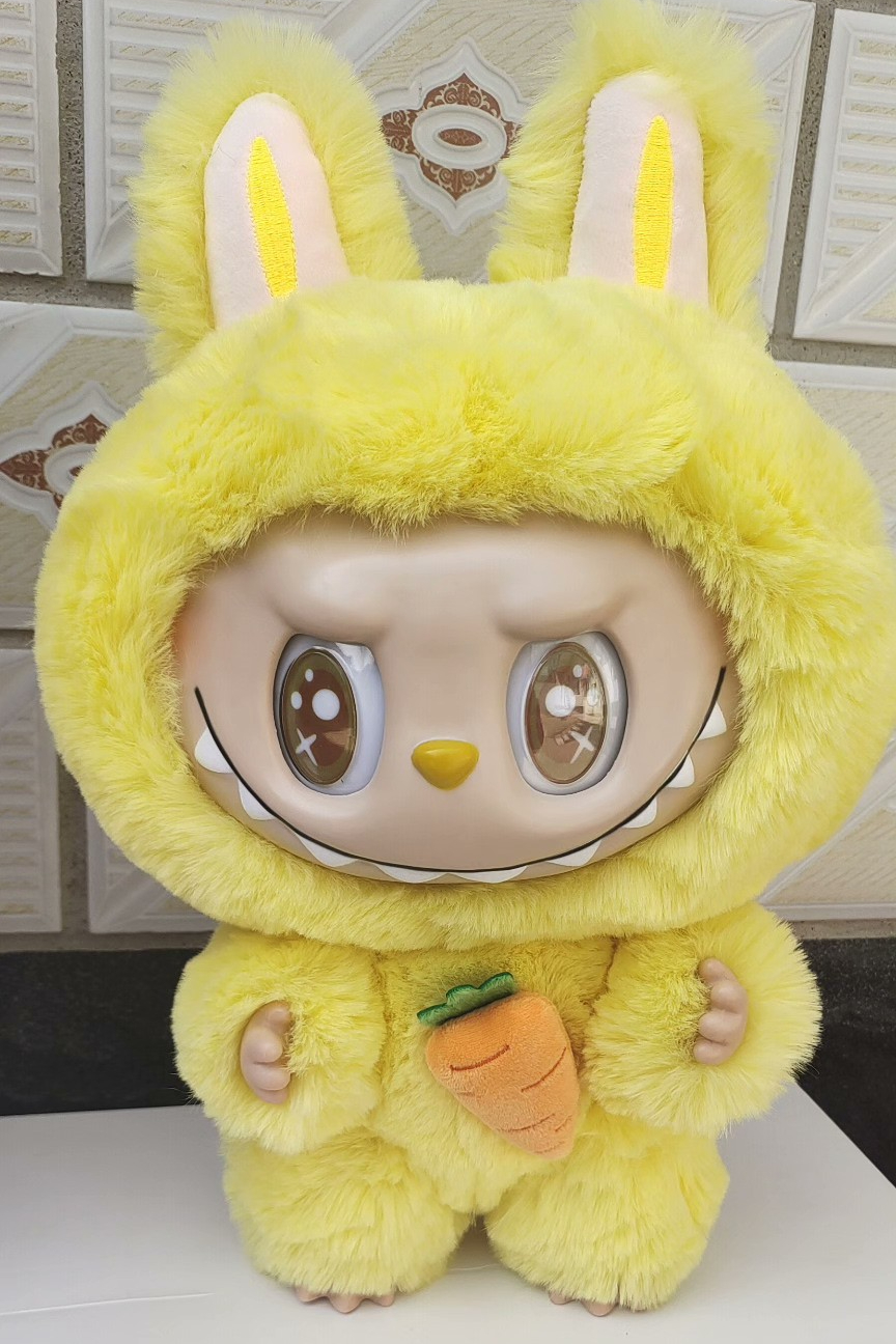 Pink Labubu ZIMOMO Plush Doll Rabbit Ear Stuffed Toy With Carrot For Collection