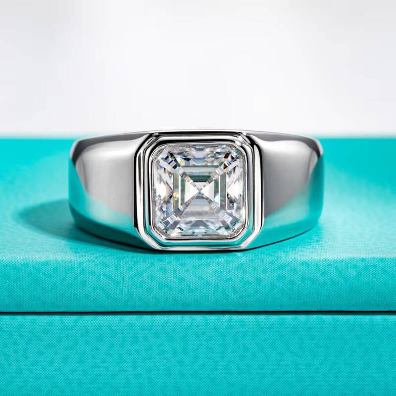 3 Ct Asscher Cut Moissanite Mens Engagement Ring in 925 Sterling Silver Fashion High-End Factory Wholesale