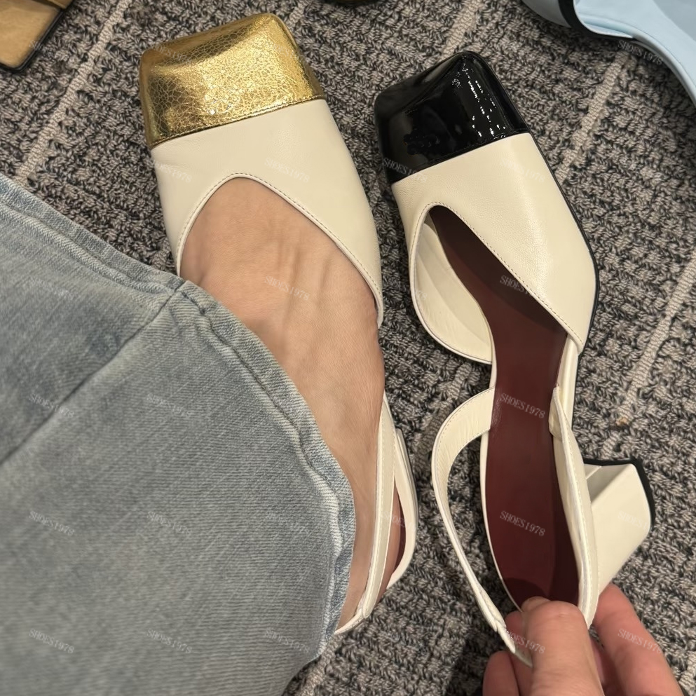 Designers Dress Shoes for womens Sandals Fashion Letter lock Patchwork Square Toes slingbacks 7CM high heeled Pumps 35-41 Chunky Heel Lady sandal factory Shoe