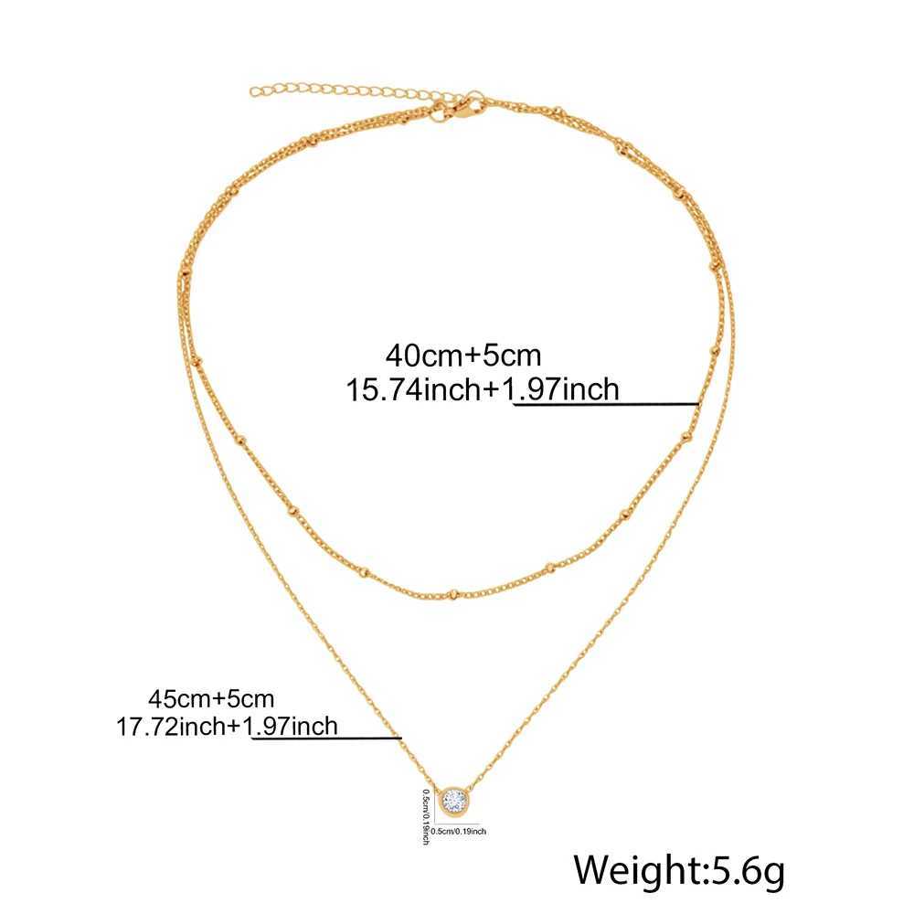 Stainless Steel Zirconia-Inlaid Pendant Double-Layer Necklace Ladies Refined Luxury Elegant Layered Beaded Necklace Jewellery H260403
