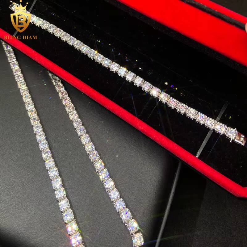Hot Sale VVS1 Iced Out Asscher Cut 55mm Moissanite Tennis Chains Pass Diamond Test HipHop Moissanite Necklace 925 Silver GRA