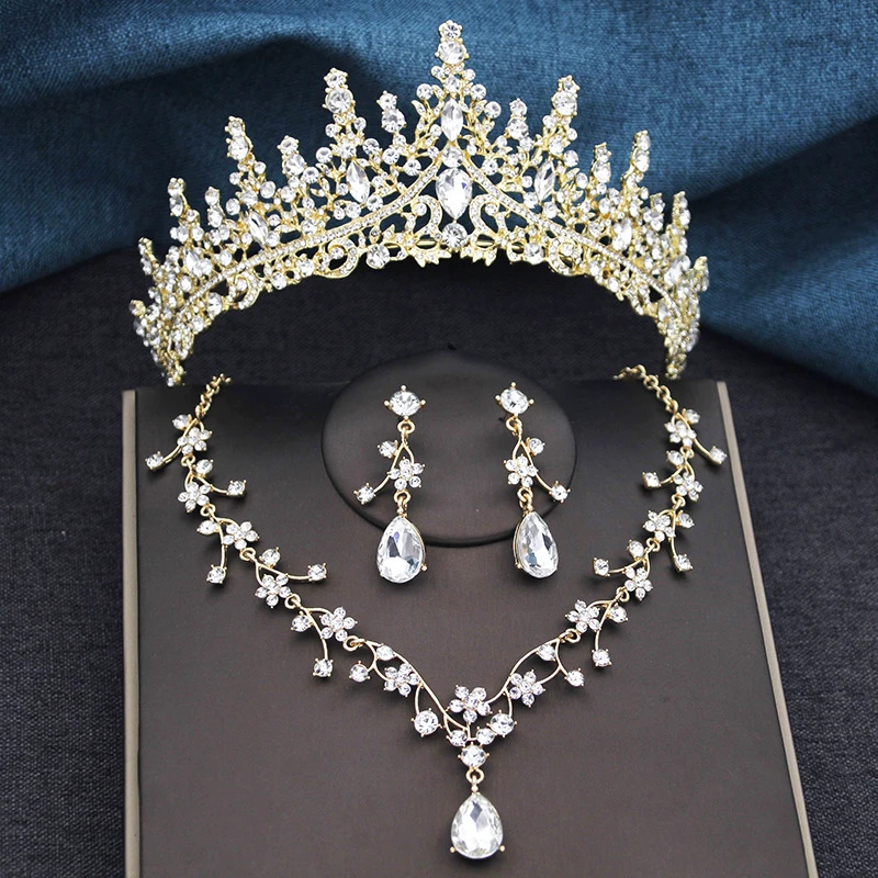 3Pcs Sets Princess Crown Bridal Jewelry Sets for Women Tiaras and Choker Necklace Earrings Wedding Dress Bride Jewelry Set 260318BJ - view 4