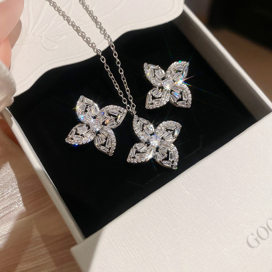 Women's Necklace with Durable Floral Zircon Pendant - Matching Studs, Sophisticated Jewelry Collection - view 7