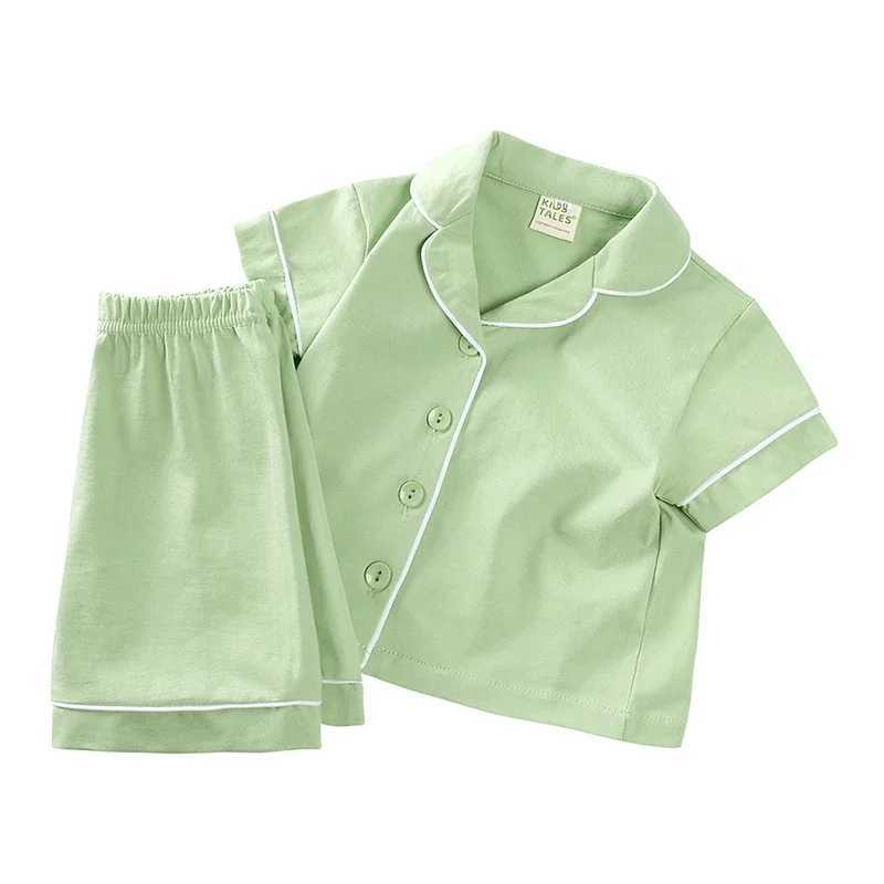 Kids Baby Girls Boys Short Sleeve Fashion Pajama Set Toddler Cotton Button Down Sleepwear Summer Solid Soft Lounge Set 1-5Years H260403