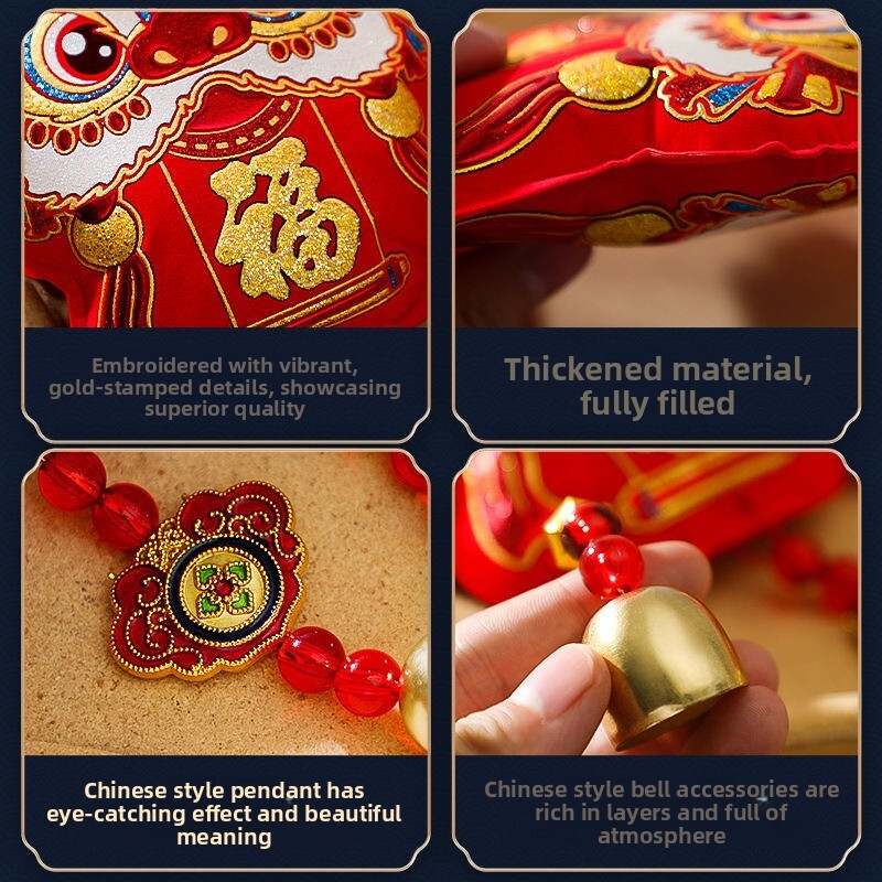 Home Decor New Year Decoration Lion Dance Spring Festival Pendant Festive Fortune Character Wind Chime Hanging For Living Room Scene Layout