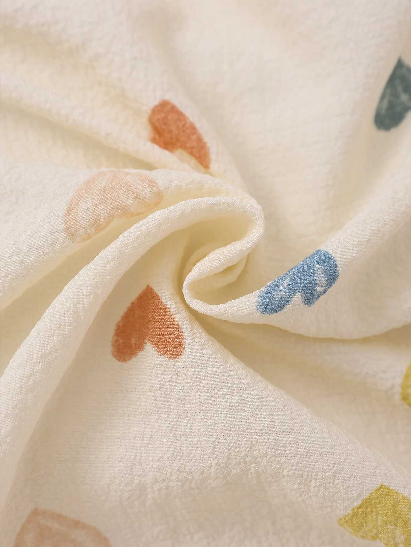 2-Piece Set for Girls Summer Cuban Collar Textured Fabric with Heart Print Cute Style Short-Sleeve Shorts Pajamas Loungewear Set H260403