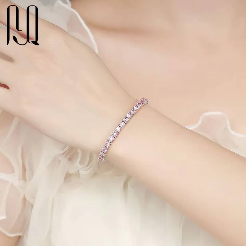 PYQ 3/4/5/65mm Blue Yellow pink Moissanite Chain Gra Vvs Sterling Silver 925 Diamond Moissanite Tennis Chain Bracelet for Women