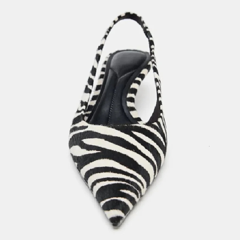 Stylish Zebra Print n High Heels for Women Sexy Pointed Toe Kitten Heels Sandals Comfortable Street Style Slingback Shoes 260402