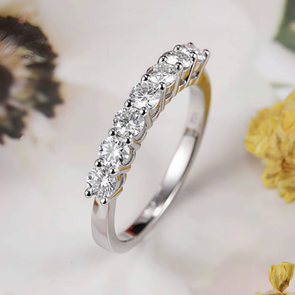 7-Stone 3mm D Color Moissanite Eternity Band 925 Sterling Silver Gold Plated Minimalist Wedding Ring for Women Dropshipping
