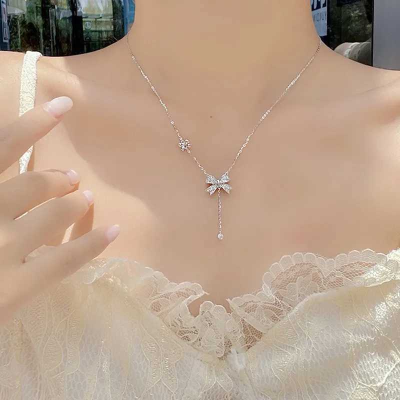 Tassel Zircon Butterfly Knot Pendant Necklace for Women Luxury Elegance Clavicle Chain Gift for Bestie Wholesale Jewelry H260403