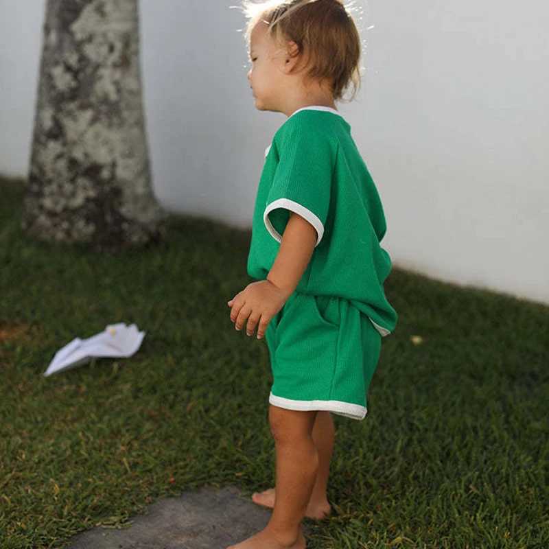 2026 Kids Summer Outfits Solid Cotton Short T-shirt Shorts Baby Casual Breathable Suit Cute Korean Boy Girls Lounge Pyjamas H260403