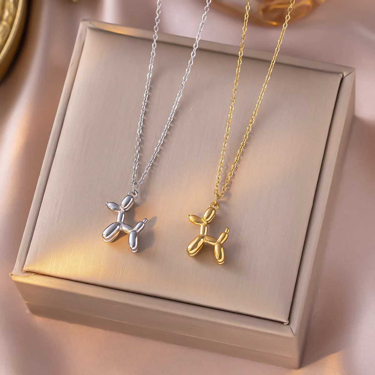 Stainless Steel Balloon Dog Pendant Necklace For Women New Trendy Girls Sweet Funny Clavicle Chain Unique Birthday Jewelry Gifts H260403