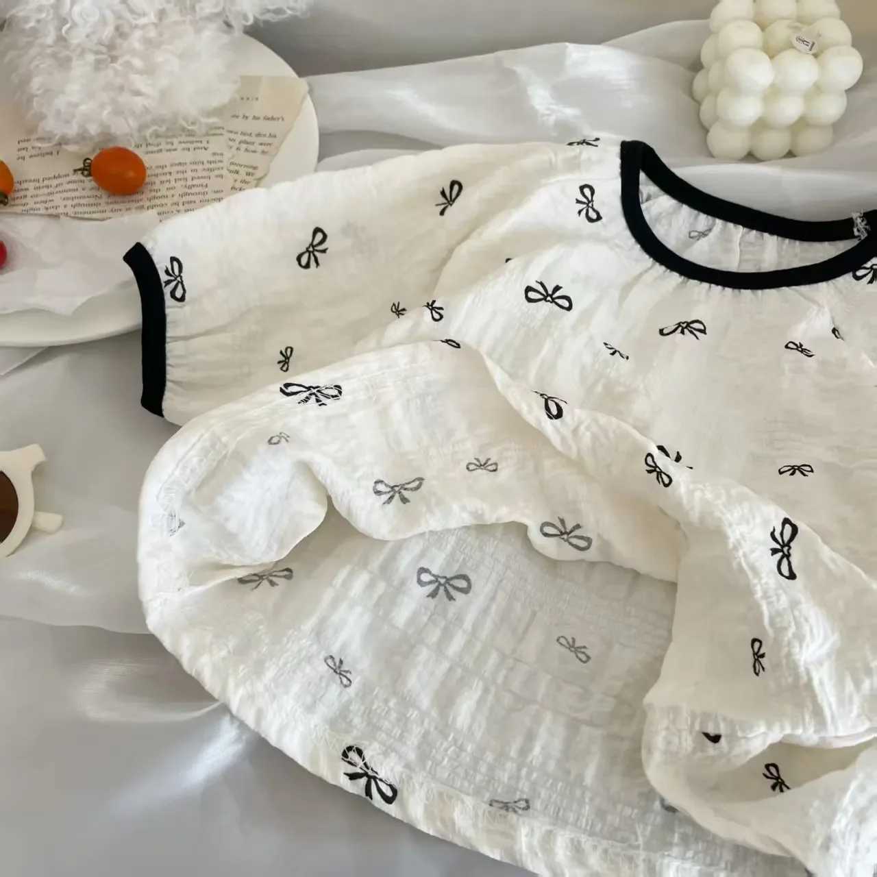 Spring Breathable Children Sleepwear Sets 0-7Y Kids Girls Printed Homewear Pajama Sets Summer Gauze Fabric Soft Daily Loungewear H260403