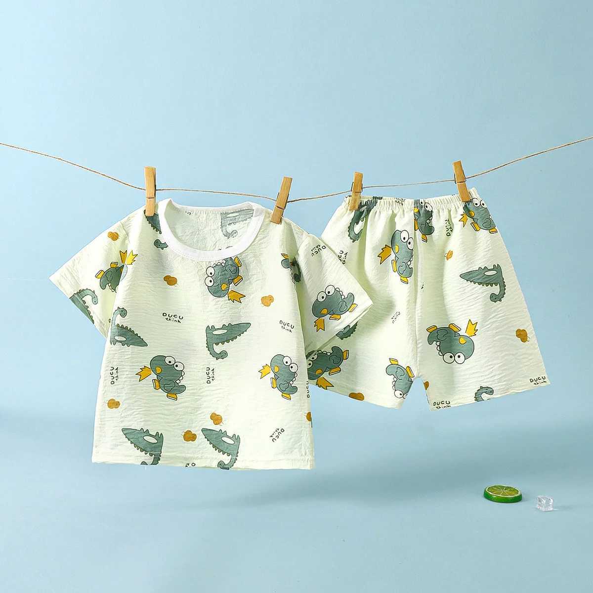 Childrens Clothing Summer Short Sleeve Home Sleepwear Children Sets Kids Clothes Boy Girls T-shirt Shorts Suit H260403