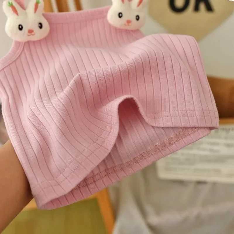 1-8Y Childrens Knitted Sling Top Sleeveless Short T-Shirts 2025 Summer Thin Base Suspenders Girls Baby Rabbit Mushroom Tops H260403