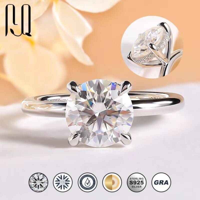 2 Ct Hidden Halo Moissanite Engagement Ring 4 Prong 925 Silver Platinum Plated Womens Jewelry Wholesale