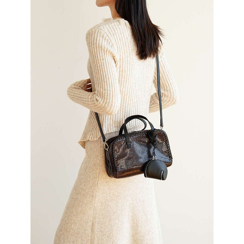 2026 New Women Snake Print Square First Layer Cowhide Leather, Crossbody Shoulder Handbag, Fashion Bowling Bag, High Quality SENYY
