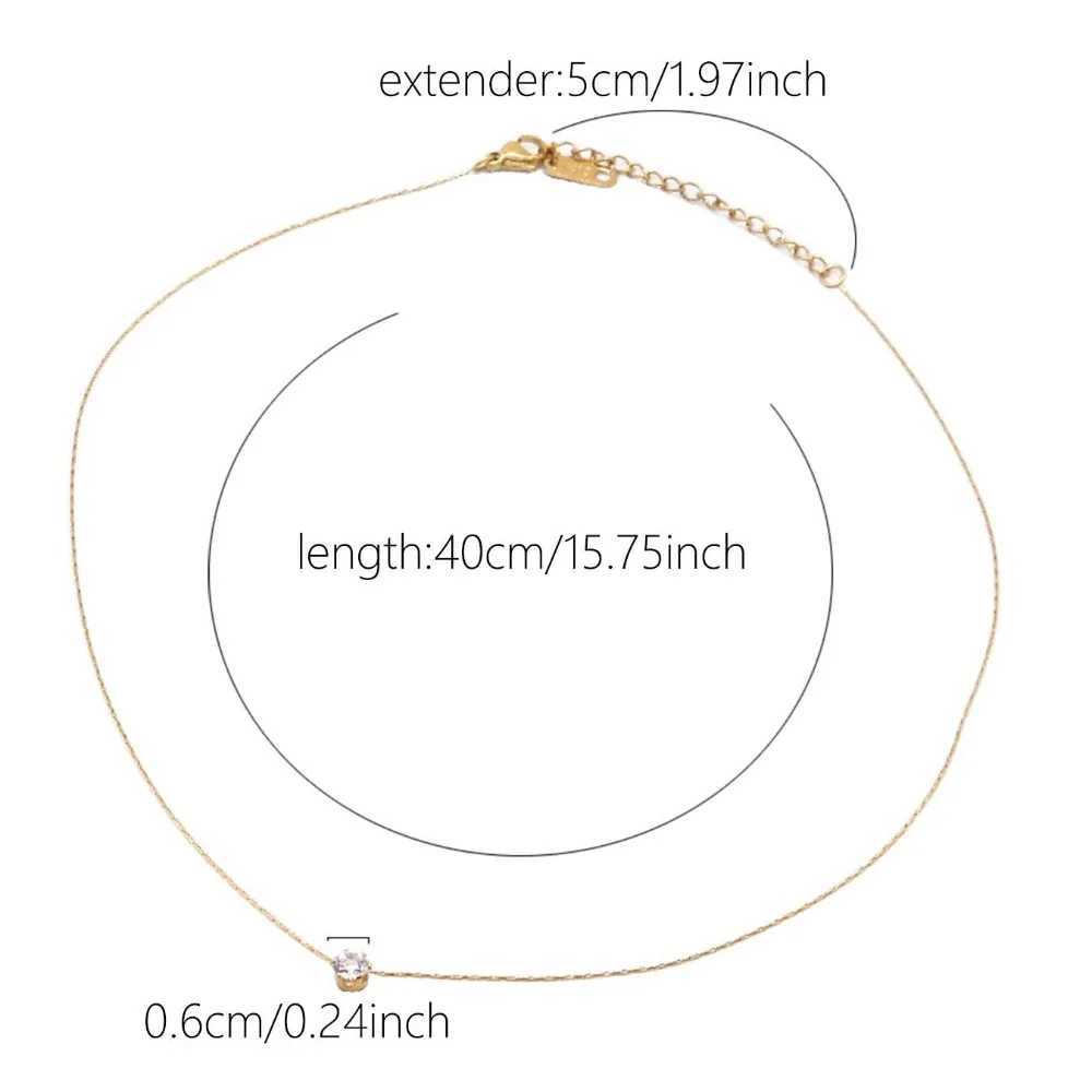 Stainless Steel Gold Plated Dainty Minimalist Zircon Charm Anti Tarnish Chain Round Clear Cz Stone Necklace for Women Jewelry H260403