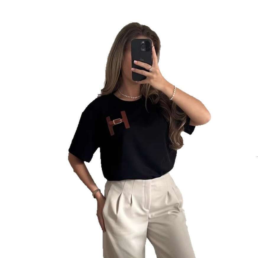 Summer New Women's Short Sleeve T-Shirt Fashion Personalized Leather Label Patch Casual Loose Pullover Top Soft Comfort Tee