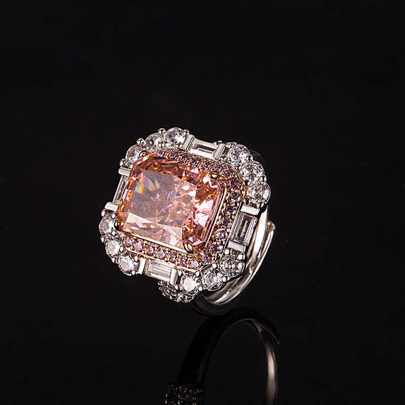 Tiktok Xiaohongshu New Ice Flower Cut High Carbon Square Diamond Ring Electroplated Gold Jewelry One Piece Dropshipping